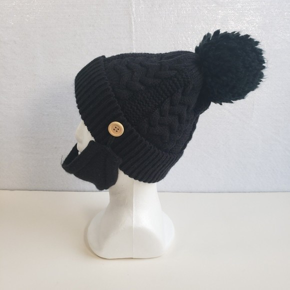 Beanie with Detachable Mask Cover Black Size OS One Size Pom Unisex RN 86183 - Picture 3 of 9